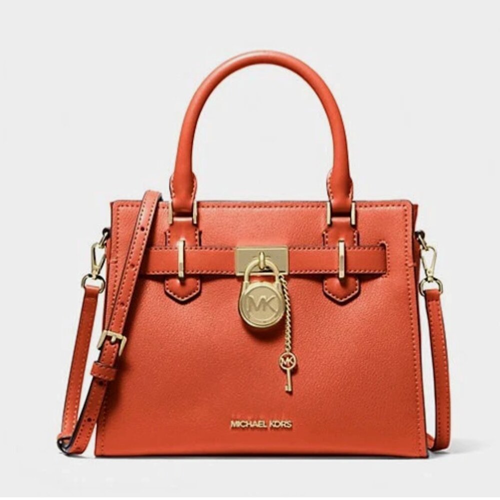 New Michael Kors Hamilton Small Leather Satchel Red Clay